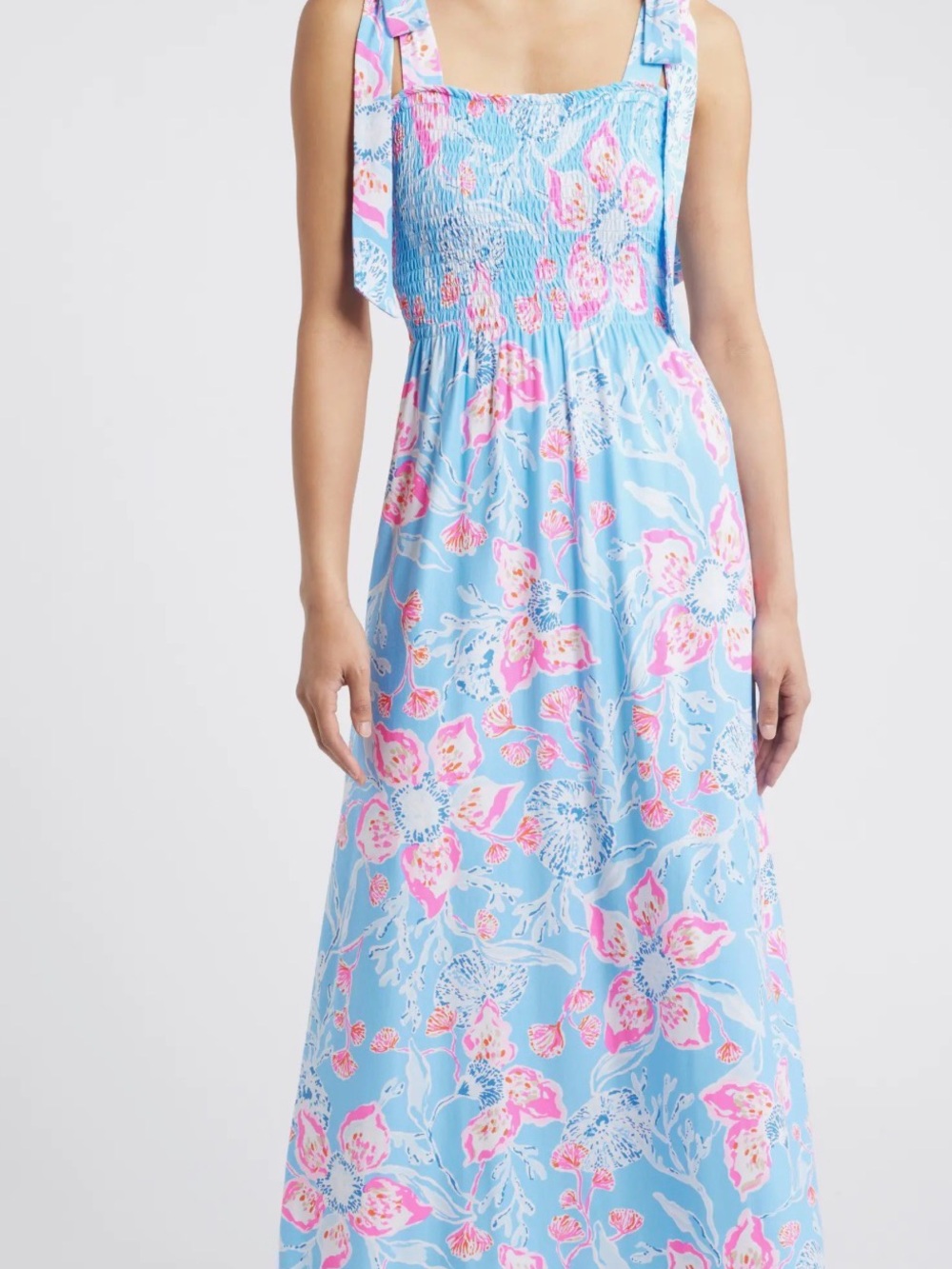NWT Lilly Pulitzer Kailua Floral Smocked Tie Shoulder Maxi Sundress XS